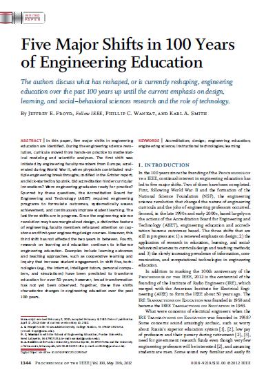 1. a shift from hands-on and practical emphasis to engineering science and analytical emphasis; 2. a shift to outcomes-based education and accreditation; 3.