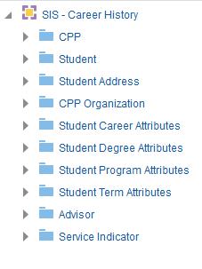SIS Career History This subject area allows you to view majors, and minors, by Program for students.