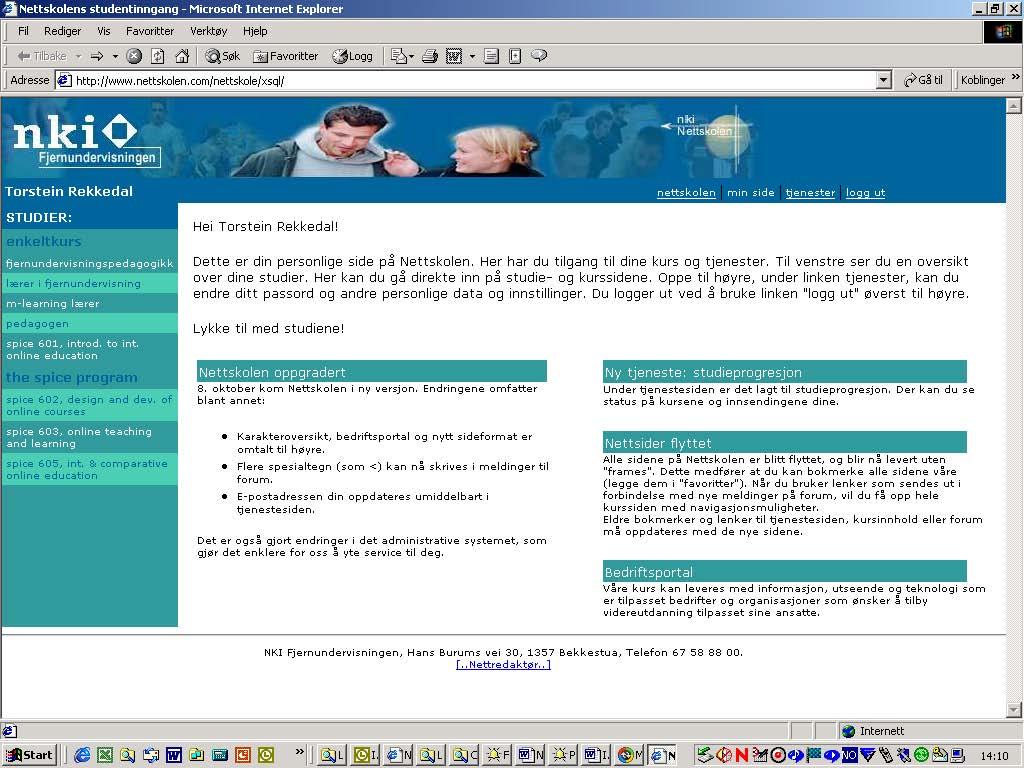 Screen shot of the tutor s Personal page as it looks on the PC.