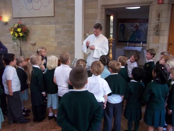 Acts of Worship take place each day with the whole school or each Key Stage or in a class; these are led by the Head teacher, class teacher or the clergy.