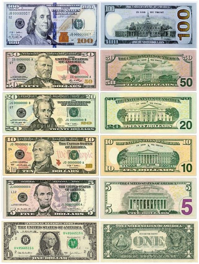 Dollar Bills American dollar notes (bills) look identical. There are six commonly used notes in circulation.