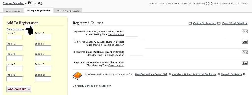 Step 3: You can see the Registered Courses for the semester on the