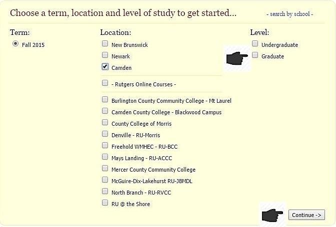 Now click on Course Lookup Step 4: Choose Camden and Graduate or