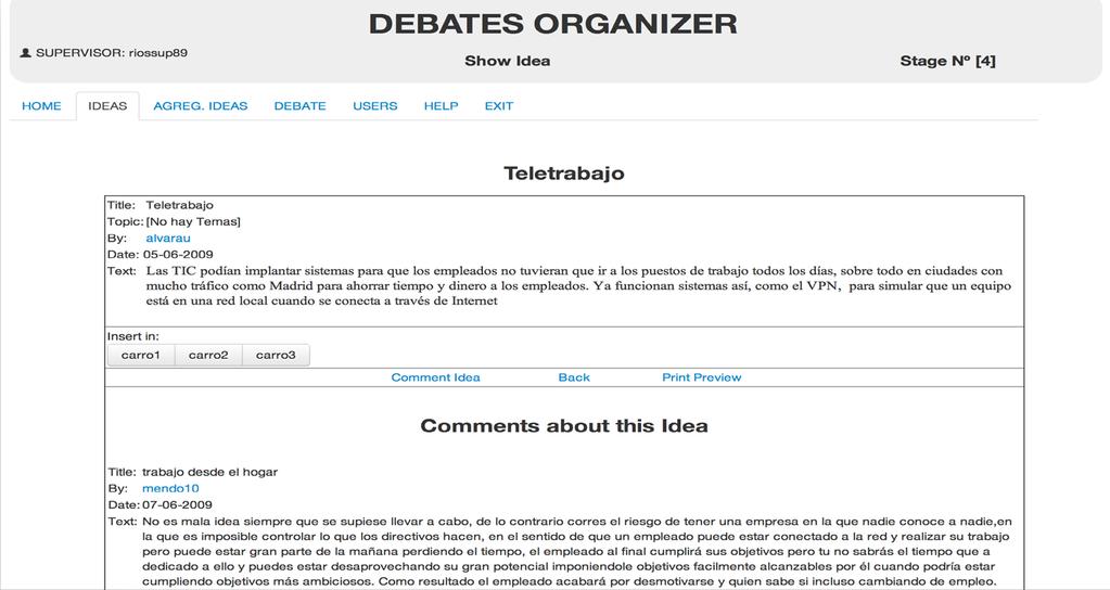 Fig. 3 Debates Organizer (Example