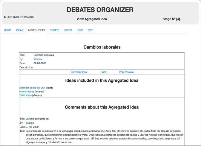 Fig. 3 Debates Organizer (Example of Agregated