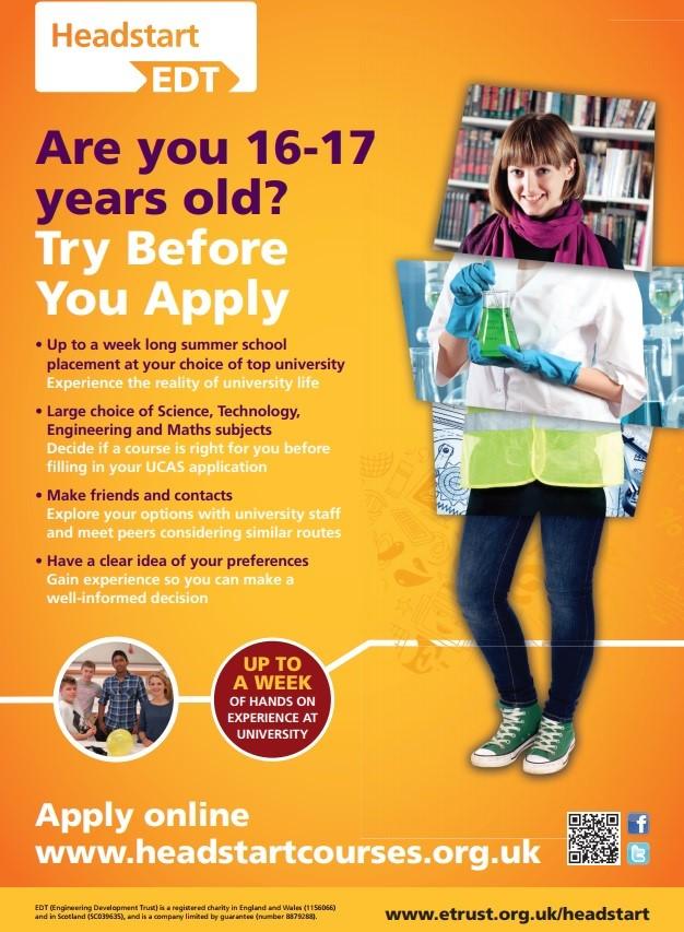 HEADSTART YEAR 12 The application process for Year 12 s to register for priority applications for a Headstart course is now open.