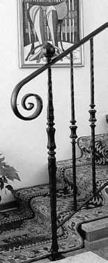 Shown: 112/9 Forged Newel Posts Balusters: 505/3, 505/4 Balusters: 110/3. 110/5 Balusters: 108/A/1, 108/A/2 Balusters: 497/1, 497/2 Art. 798/2 Mtl 1 sq. H 43 Wt. 11.4 lbs. Art. 112/9 Mtl 1 3/16 sq.