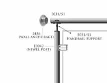 90 horizontal round bar system E001/6000 E456 handrail anchorage E0119 End Cap E031/S1 Handrail Support E0069 E0385 (Screw) E0042 tools -E40580
