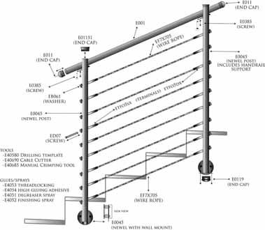90 wall mount round bar rake system E001 E030 E4483 wall anchorage E452 E030 E0069 round bar holder E0385 (Screw) E001/6000 (1 2/3 Tube) tools -E40580 Drilling template -E40591 threaded inserts