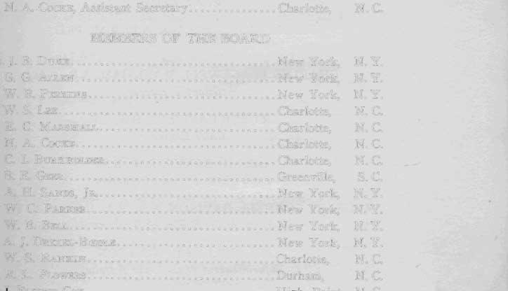.... Charlotte, N. C. MR. A. H. SANDS, JR., Secretary...... New York, N. Y. MR. W. C. PARKER, Treasurer New York, N.