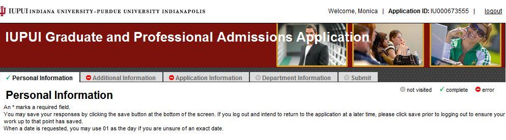 Completing Graduate School eapp Tabs should be completed in the order seen Department Information