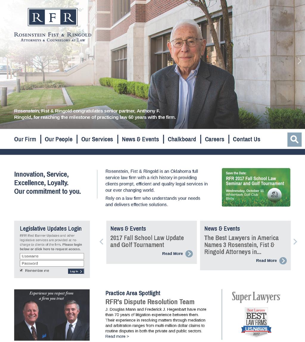 RFR s Redesigned Website Is Now Live! www.rfrlaw.com Tulsa Office: 525 S. Main, Suite 700 Tulsa, Oklahoma 74103 Phone: 918.585.9211 Fax: 918.583.5617 Toll Free: 800.767.
