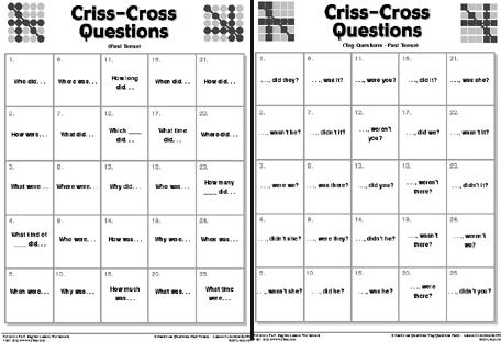 Teachers Instructions (1/2) Criss-Cross Questions group. Students should use coins or other markers, but each pair / group should use a different marker.