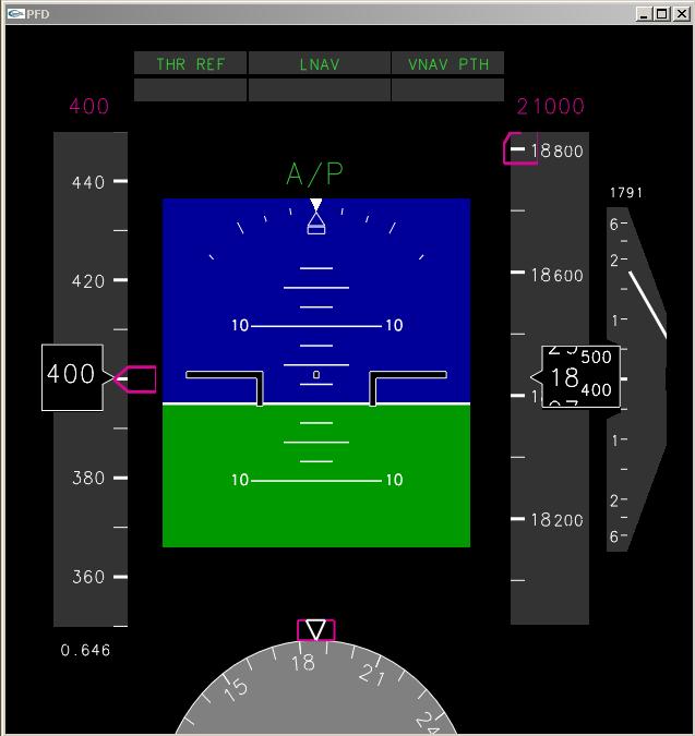 Figure 18: Primary Flight Display. 3.4.3 Navigation Display Control Panel The Navigation Display Control Panel includes five buttons and two dials, as shown in Figure 19.