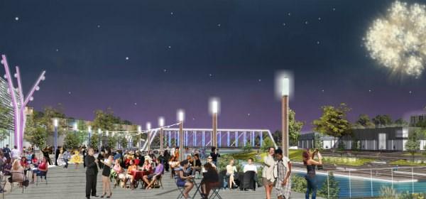 The bridges would have multi-colored lights and would create what SWA Group calls a sphere of confluence.