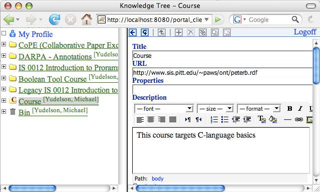 When adding a new topic to his/her course structure a teacher needs to specify the topic title and description. Both of these could be altered later using identical interface (fig. 5a).