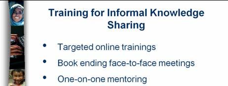 Communities of practice Access to Experts Mentors Knowledgebanks Audience: Volunteer Main Business:
