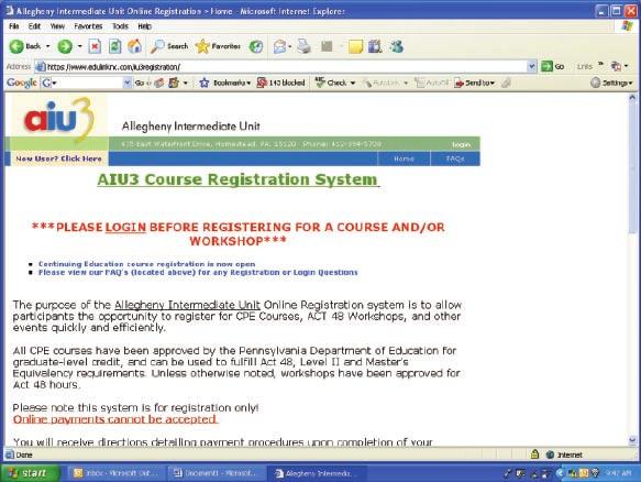 Registering for Continuing Education Through Edu-Link To register for courses held at the AIU or by AIU staff, follow these steps: Go to the Edu-Link AIU3 Course Registration System page, at www.