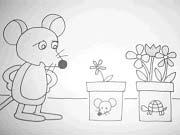 Both of them grow flowers in the yard. The turtle asked the mouse how the mouse's flowers are.