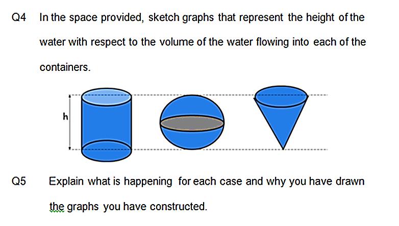 (c) Task C The water problem. The motivation for this task was to bolster the reasoning with changing quantities in a context different from that of a moving object. Students tried out Carlson et al.