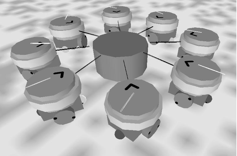 The SWARM-BOTS Project 39 moved by a single agent. The members of a group have to coordinate their actions to achieve the desired outcome. In particular, due to the nature of the object (i.e., its shape, dimension, and weight) the s-bots might be required to connect to each other in swarm-bot formation and/or to the object itself for transporting it (i.