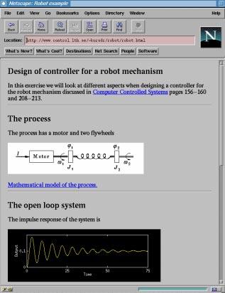 Figure 1 Entry page for a design example using a robot mechanism. 4. Computer-based interactive tools in control Many courses at university level have much material available over the Web.
