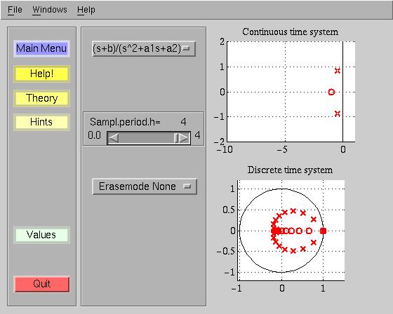 Graphical interface of a module illustrating the connection between continuous-time and sampled-data poles and zeros for dierent sampling intervals. Figure 3 pole/zero plots.