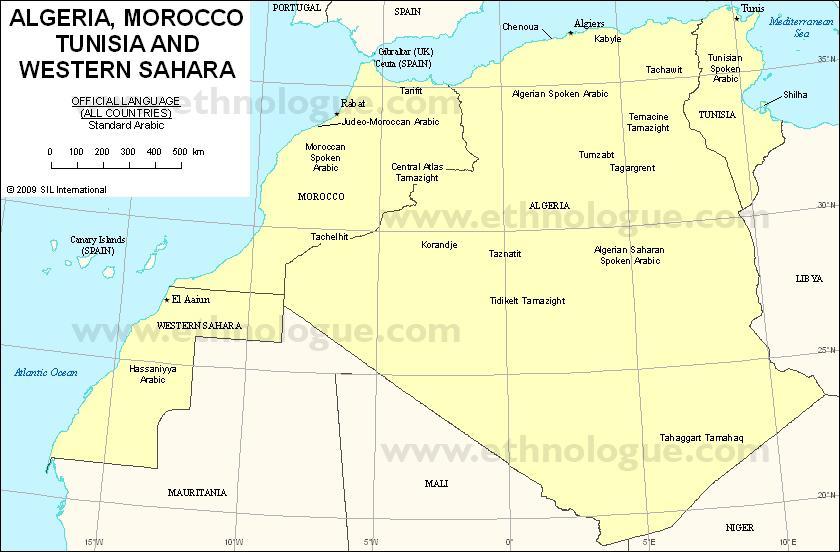 Figure 1:Tunisia and its western neighbors (Ethnologue: 2012) 2.
