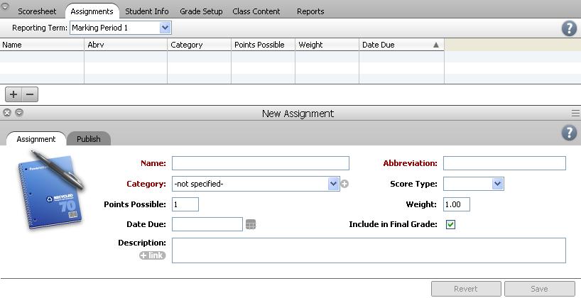 Publishing Assignments The Gradebook defaults to publishing assignments to the Parent Portal as soon as they are created.