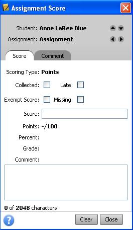 Recording Scores Record scores for the assignments you just created. 1. Click the Scoresheet tab 2.