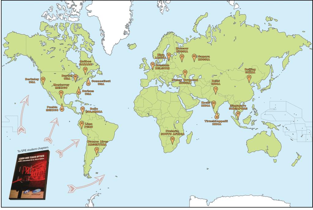 Figure 2: Location of SPIE student chapters that applied for Edukits.