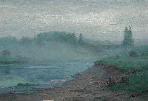 Sergei Zaitsev 1963 present SZ154 Fog on the River 10.00 x 14.00 Oil on Canvas. Sergei Zaitsev was born in Perm, Russia in 1963.