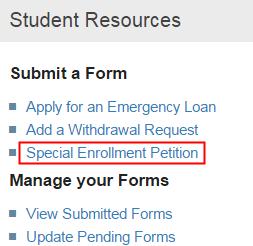 Special Enrollment Petition (SEP): In-Absentia Enrollment Student navigation: CalCentral > Student Resources > Special Enrollment Petition link Advisors: Click a link in an email or CalCentral >