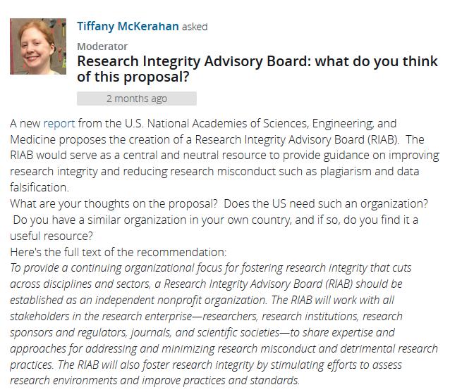 Join Discussions Does research need an integrity advisory board?