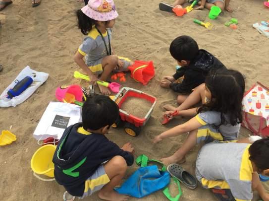 They went to the beach and explored the different toys and materials