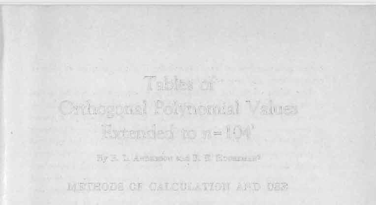 Tables f Orthgnal Plynmial Values Ex