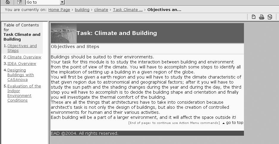 Figure 3: Homepage of the B_Climate prototype module; introduction and tools boxes (in the first graphic option).