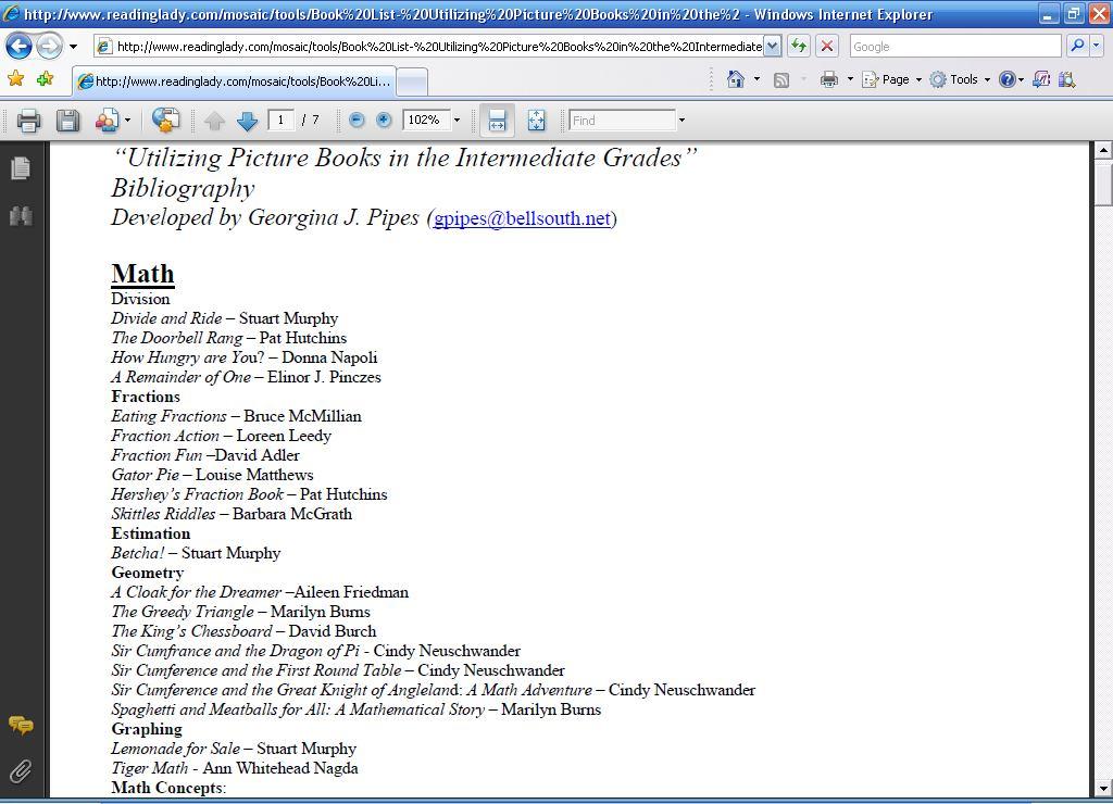 Another great list, nicely categorized, comes from Linda Hoyt, who publishes many materials with Heinemann publishing.