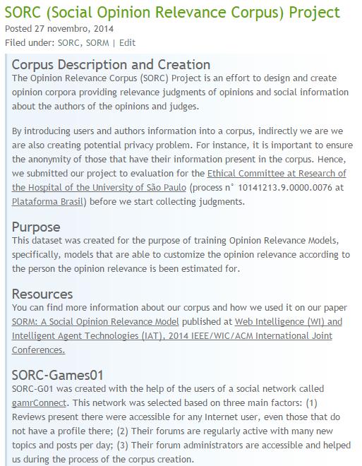 103 on their own projects. Therefore, we developed a web site containing a basic SORC documentation (Figure 5.3) and where SORC-Games01 can be downloaded for research purposes at https://allanlima.