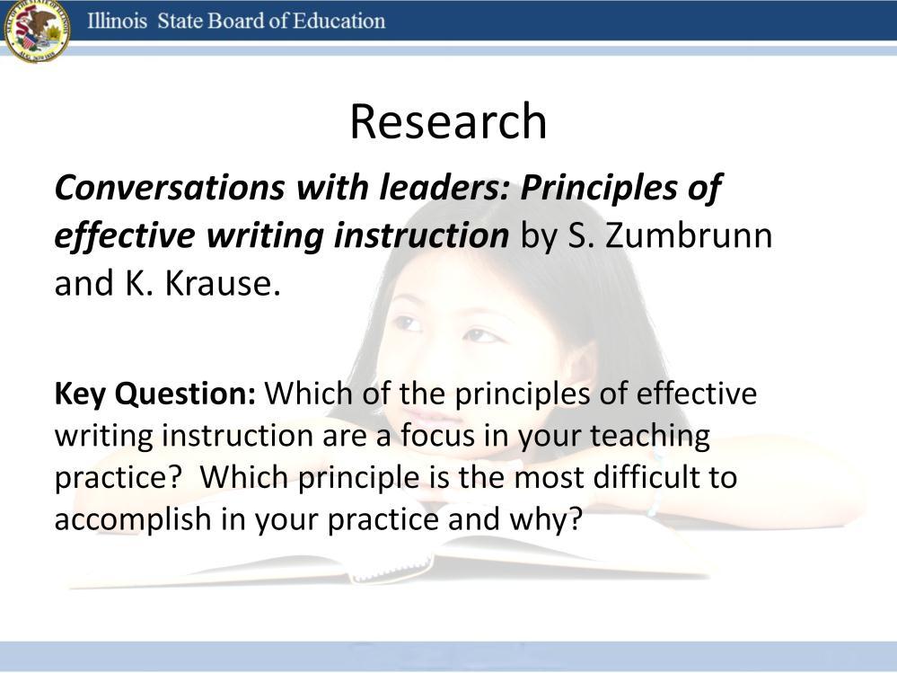 6 th article: Conversations with leaders: Principles of effective writing instruction by S. Zumbrunn and K. Krause.