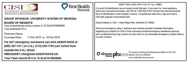 CISI Health Insurance In case of medical emergency, please contact CISI insurance s emergency assistance provider AXA Assistance: Collect from outside the US: