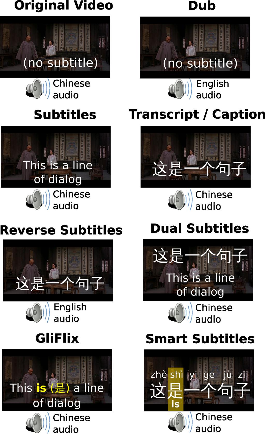 Smart Subtitles can be automatically generated from a number of video sources, such as DVDs.