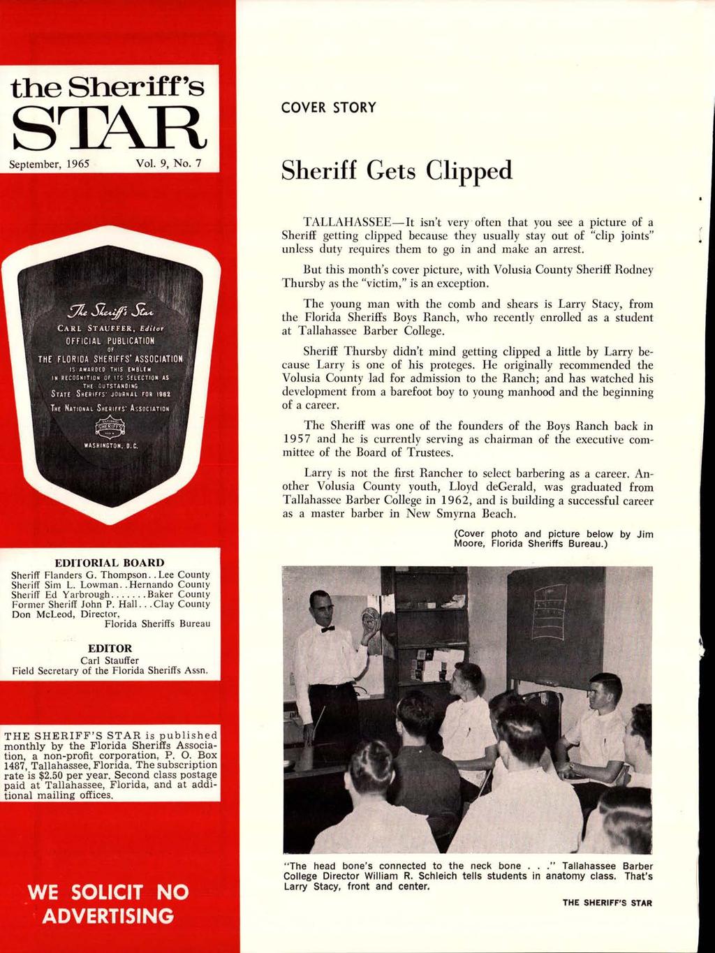 the Sheriff's COVER STORY September, 1965 Vol. 9, No.