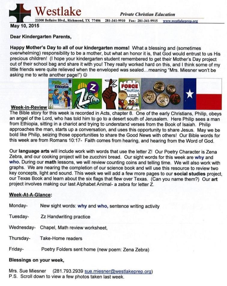 11 Communication Every teacher will provide a Communication Letter weekly via RenWeb.