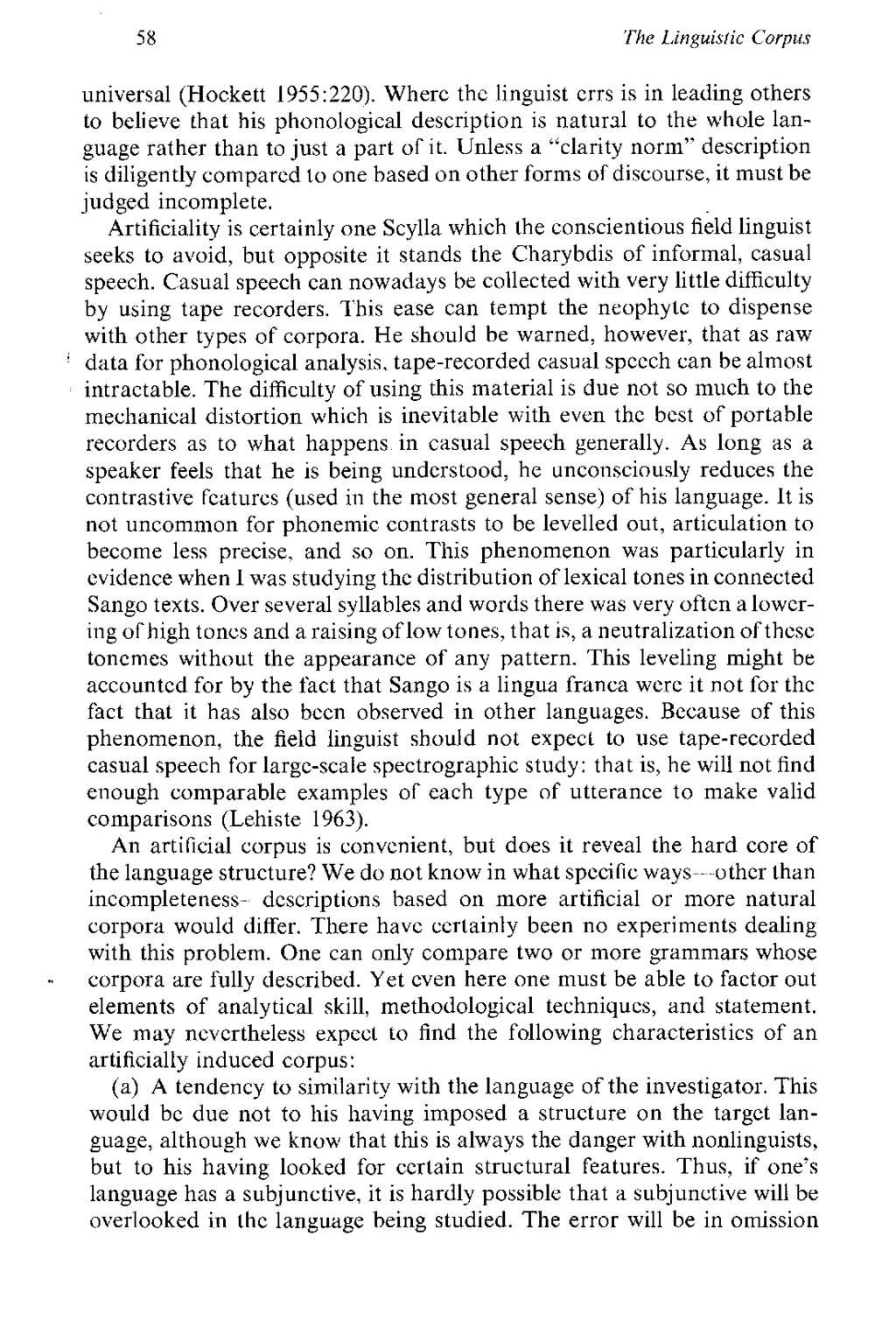 58 The Linguistic Corpus universal (Hockett 1955:220).