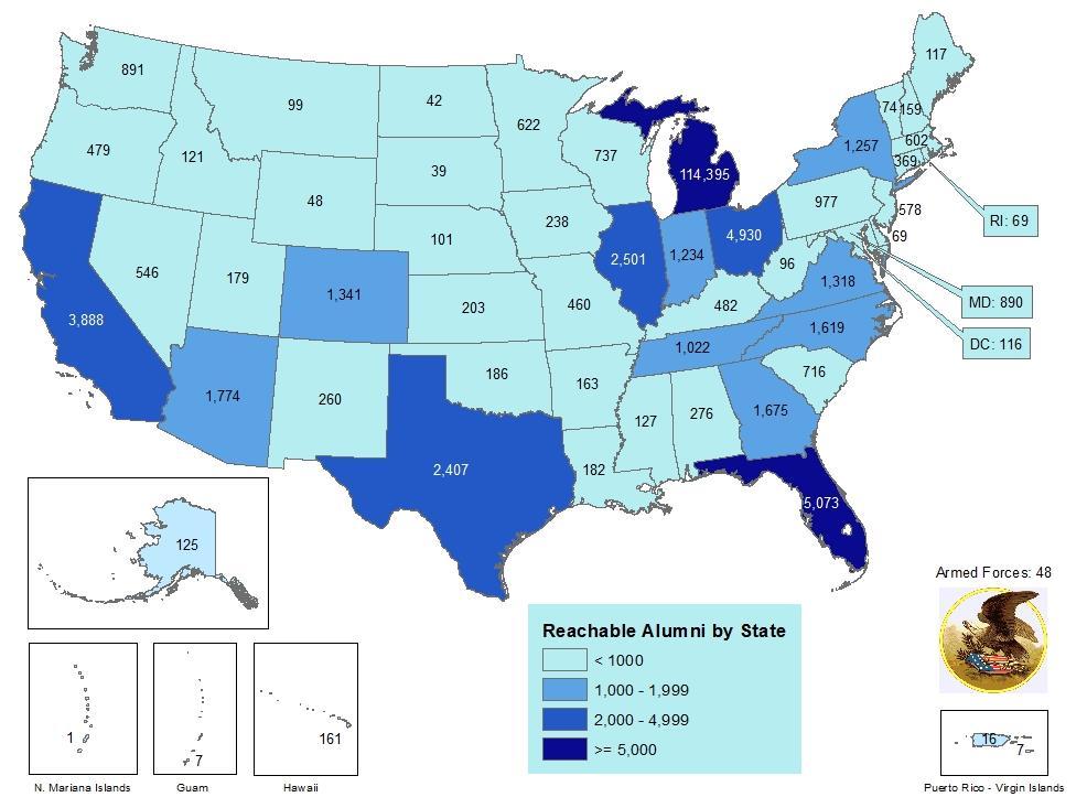 REACHABLE ALUMNI IN THE U.S.: MAP Reachable Alumni in the U.S. (by State, Other and U.