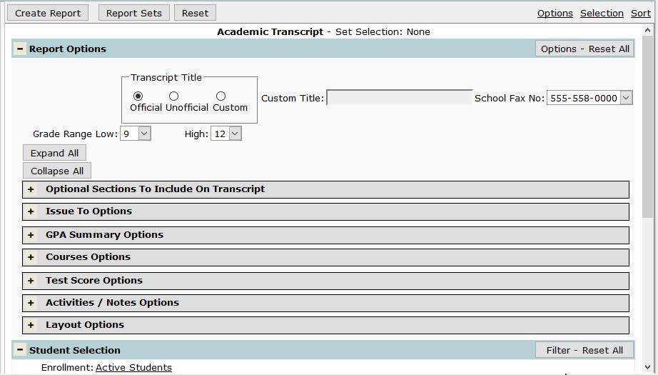 Mark Reports New Features & Functionality Academic Transcript New