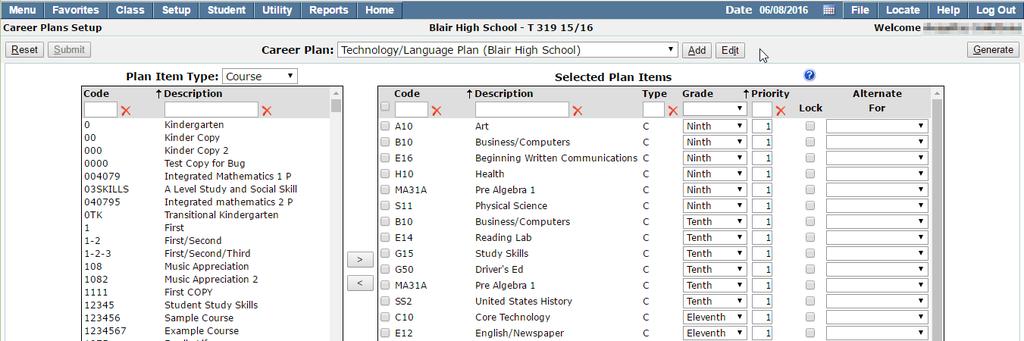 Scheduling Career Plans Setup Replacement for FrontOffice Career Plans application with these enhancements: o Filter ability to assist in finding desired course or courses by code or description.