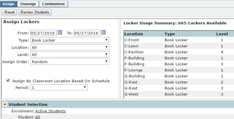 See School Classroom Editor (Locker Tab) and Locker Editor for more information about the association of classroom and lockers.