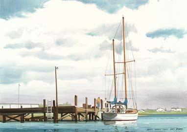 Oyster Boat II, oil on linen, 10 x 30 inches The
